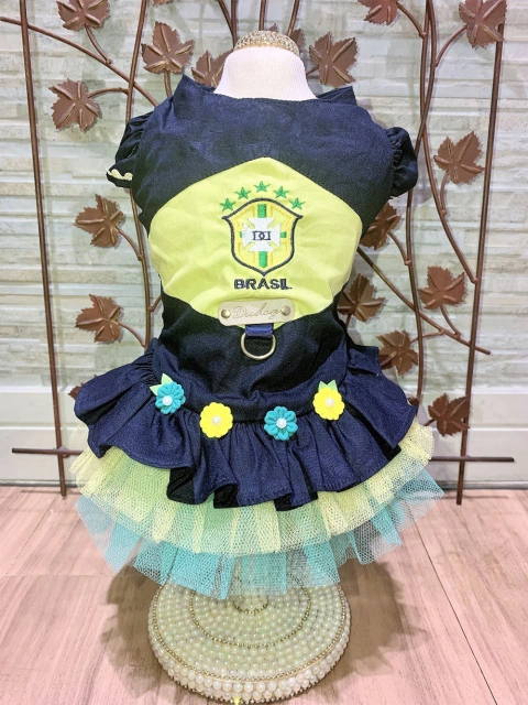 Vestido Brasil Azul para cachorro e gato