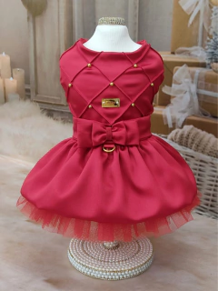 Vestido Natal Encanto Nervuras Vermelho para cachorro e gato