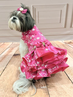 Vestido de Festa Flores Rosa para Cachorro e Gato