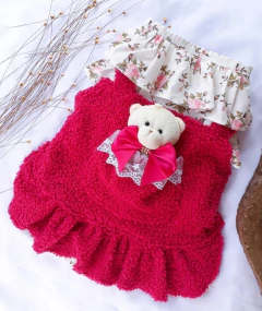 Salopete de Inverno com Ursinho Pink para cachorro e gato - loja online