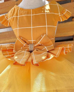 Vestido de Festa Grid Natal Mostarda para Cachorro e Gato - Estilo de Vida Pet