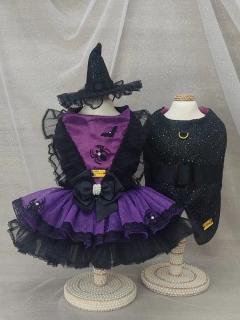 Vestido Halloween Bruxinha Roxo e Preto para cachorro e gato - loja online