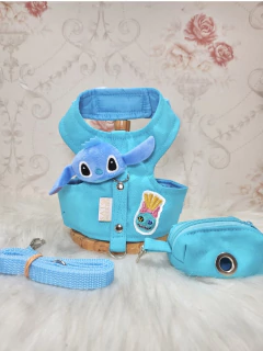 Peitoral Ohana Azul Stitch com Porta Cata Caca para cachorro - comprar online