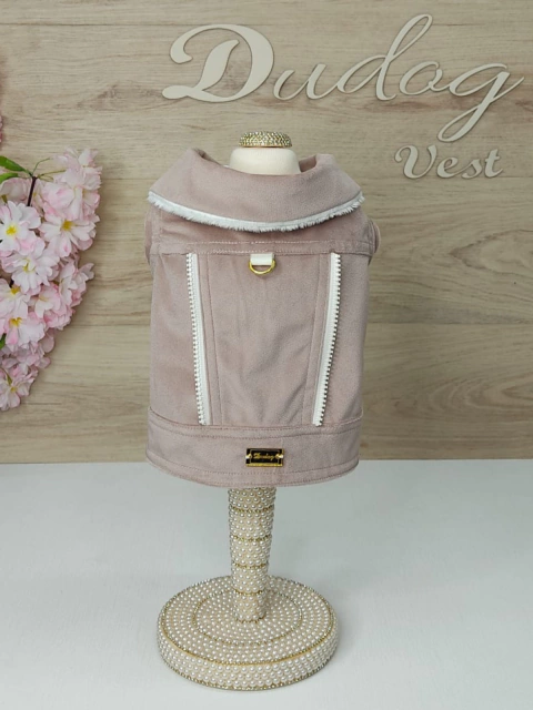 Jaqueta Veludo Rose Zíper para cachorro e gato