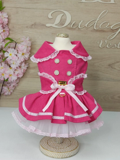 Vestido Veludo Cotelê Pink para cachorro e gato