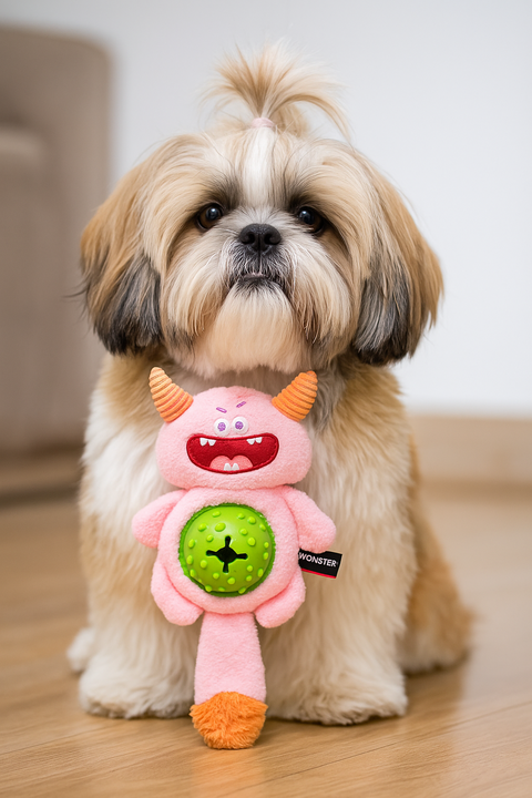 Pelúcia QMonster Monstro Faminto Rosa - Porta Petiscos para cães