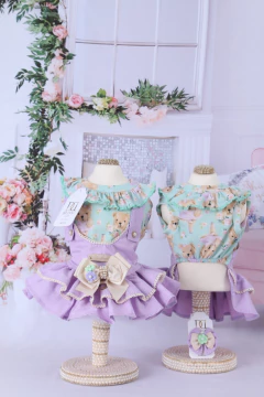 Jardineira Urso Poá Lavanda para cachorro e gato - comprar online