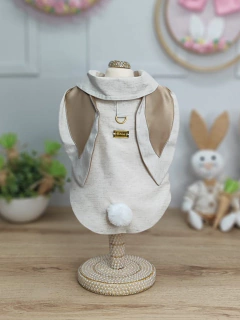 Camisa Páscoa Linho Orelhuda Camel para cachorro e gato