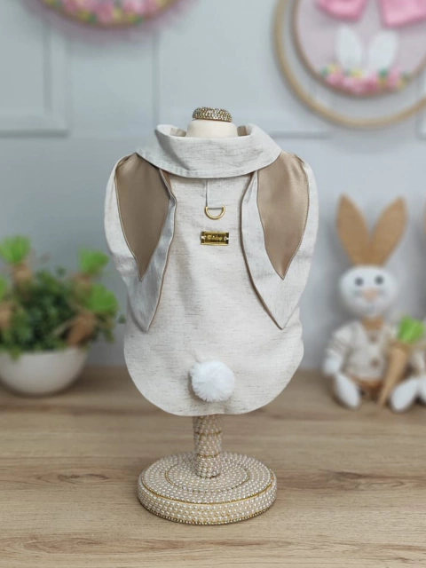 Camisa Páscoa Linho Orelhuda Camel para cachorro e gato