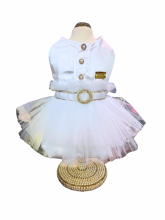 Vestido Luxo Branco com Saia em Tule para cachorro e gato