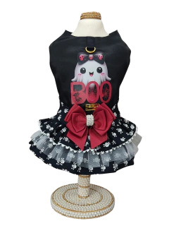 Vestido Halloween Boo Caveirinha para cachorro e gato - Estilo de Vida Pet