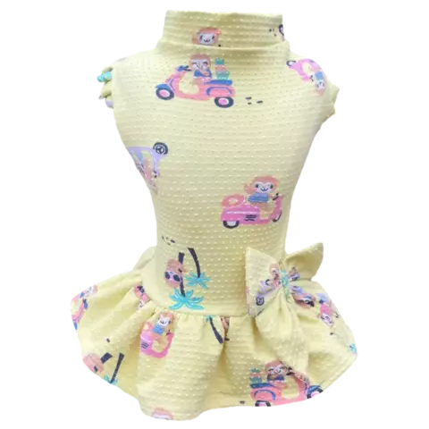 Vestido Amarelo Bicho Preguiça para cachorro e gato