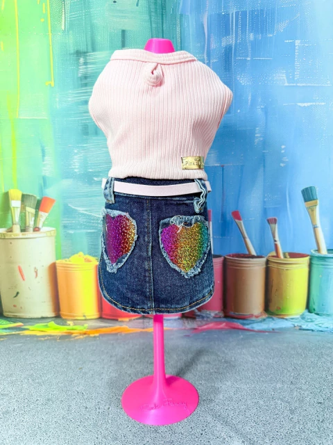 Vestido Mini Saia Jeans Rainbow para cachorro e gato
