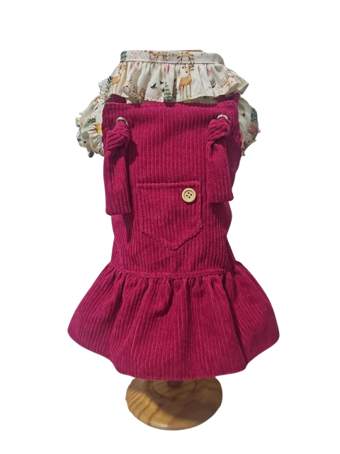 Salopete Veludo Cotelê Pink para cachorro e gato