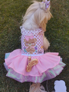 Vestido Peitoral Ursinha Vintage Aplique para cachorro e gato