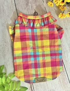 Blusinha Pet Gola Boneca Xadrez Pink para cachorro e gato
