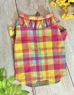 Blusinha Pet Gola Boneca Xadrez Pink para cachorro e gato