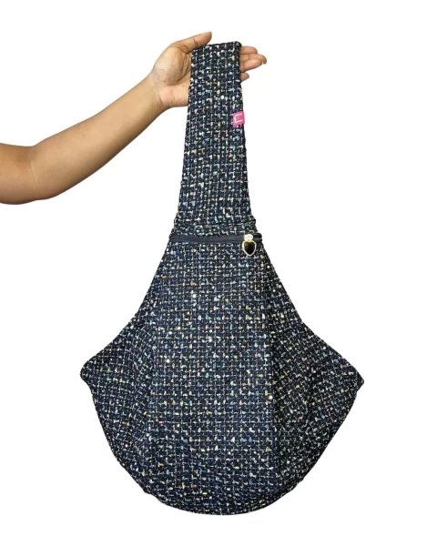 Sling Tweed Preto Brilhos para cachorro
