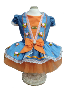 Vestido Junino Fazendeira Azul e Laranja para cachorro e gato - loja online