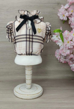 Blusa Cropped Love Xadrez para cachorro e gato