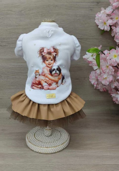 Saia Love Couro PU Caramelo para cachorro e gato na internet