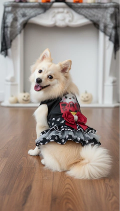 Vestido Halloween Boo Caveirinha para cachorro e gato