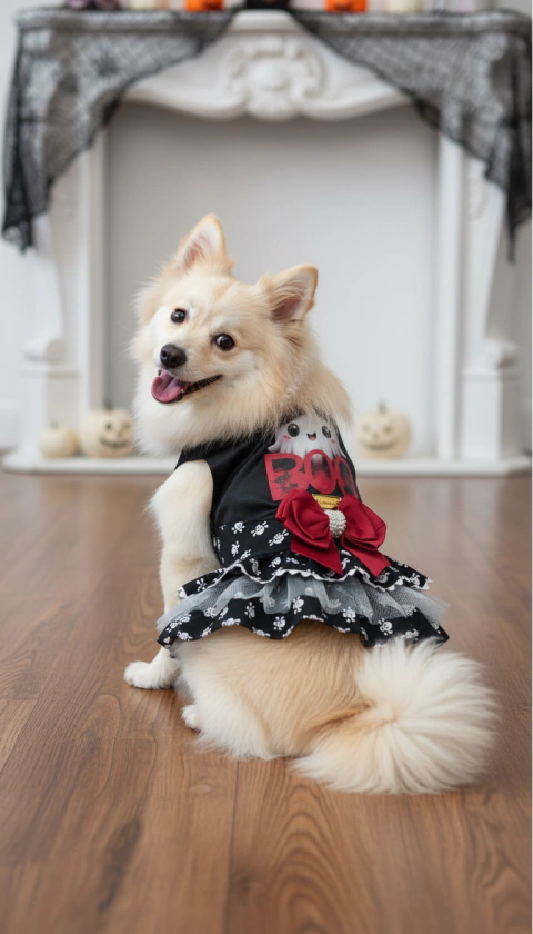 Vestido Halloween Boo Caveirinha para cachorro e gato