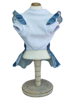 Vestido Mini Saia Jeans Delavê Bolsos Blusa Branca para cachorro e gato - comprar online