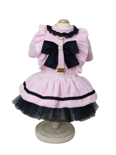Vestido Plush Rosa e Preto para cachorro e gato - comprar online