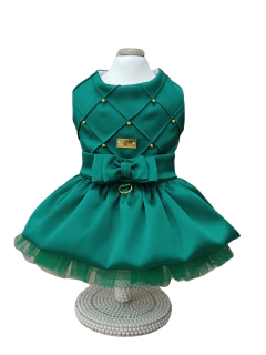 Vestido Natal Encanto Nervuras Verde para cachorro e gato - Estilo de Vida Pet