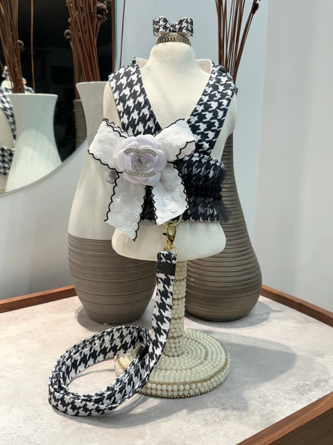 Colete Cropped Pied de Poule Inspiração para cachorro e gato