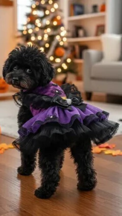 Vestido Halloween Bruxinha Roxo e Preto para cachorro e gato - Estilo de Vida Pet
