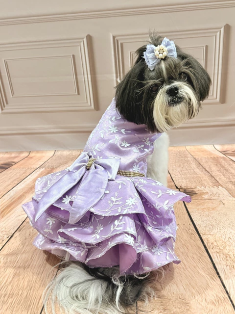 Vestido de Festa Flores Lilás para Cachorro e Gato