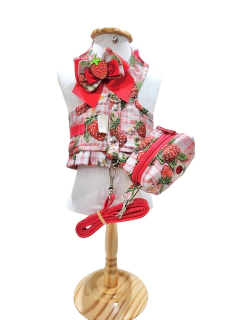 Peitoral Morango com Porta Cata Caca para cachorro - Estilo de Vida Pet