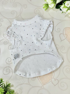 Camiseta Regatinha Branca Bolinhas para cachorro e gato na internet