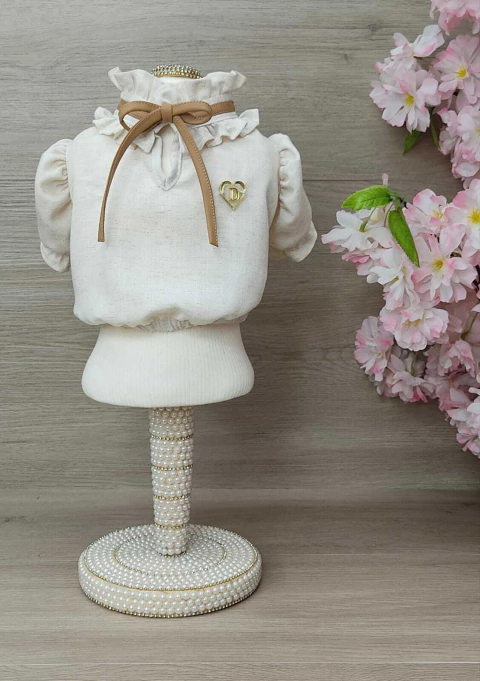 Blusa Cropped Love Linho Caramelo para cachorro e gato