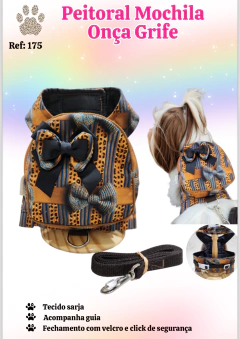 Peitoral Mochila Oncinha Grife para cachorro e gato