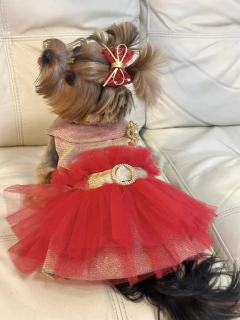 Vestido Natal Lovely Vermelho e Dourado para cachorro e gato - comprar online
