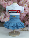 Vestido Mini Saia Jeans Delavê Blusa Branca para cachorro e gato