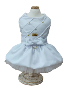 Vestido Ano Novo Encanto Nervuras Branco para cachorro e gato - Estilo de Vida Pet