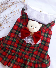 Salopete Xadrez Natal com Ursinho para cachorro e gato - comprar online