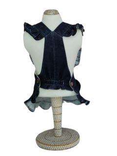 Jardineira Jeans Babados Laço para cachorro e gato - comprar online