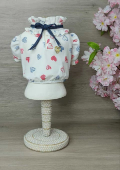 Blusa Cropped Love Off Corações Vermelho/Azul para cachorro e gato