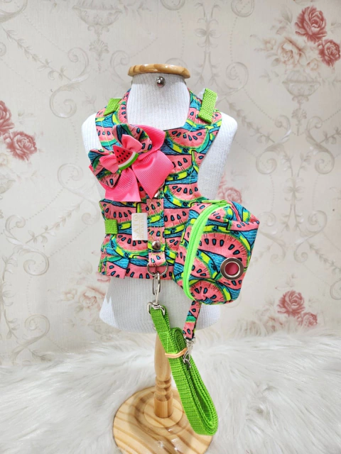 Peitoral Melancia com Porta Cata Caca para cachorro