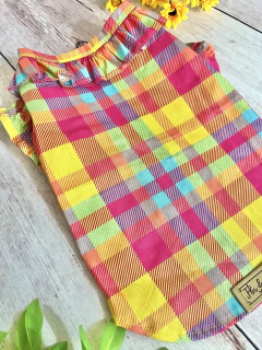 Blusinha Pet Gola Boneca Xadrez Pink para cachorro e gato na internet