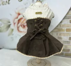 Vestido Delicate Espartilho Marrom para cachorro e gato - Estilo de Vida Pet