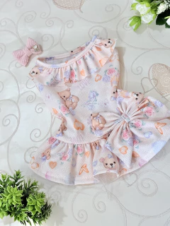 Vestido Laço Ursinho Love Rosa Bebê para cachorro e gato - Estilo de Vida Pet