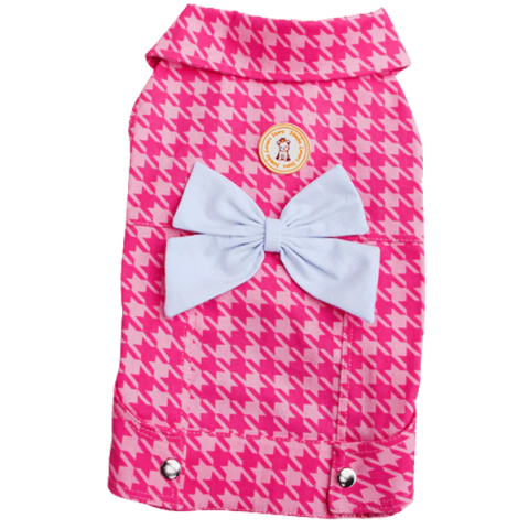 Jaqueta Sarja Pied de Poule Rosa para cachorro e gato