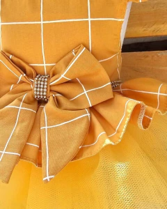 Imagem do Vestido de Festa Grid Natal Mostarda para Cachorro e Gato