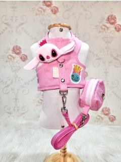 Peitoral Ohana Rosa Angel com Porta Cata Caca para cachorro - comprar online